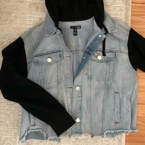 Aqua mixed media hooded jacket